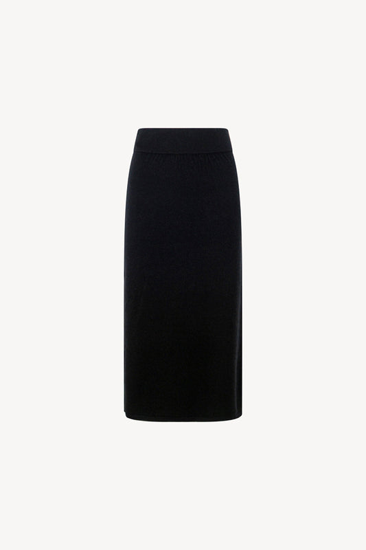 Gonna a Tubo con Spacco in Puro Cashmere Nero