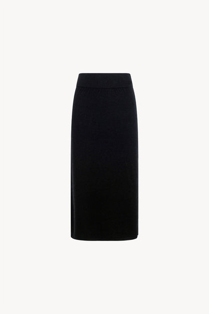 Gonna a Tubo con Spacco in Puro Cashmere Nero