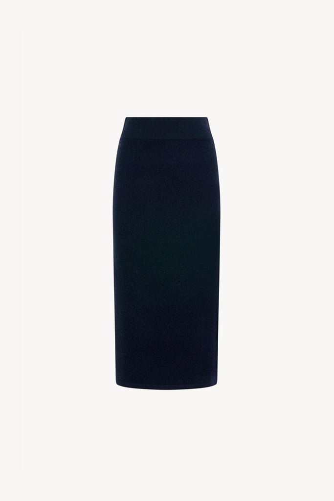 Gonna a Tubo con Spacco in Puro Cashmere Notte