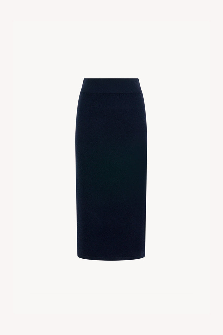 Gonna a Tubo con Spacco in Puro Cashmere Notte