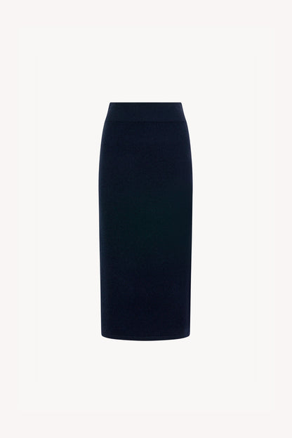 Gonna a Tubo con Spacco in Puro Cashmere Notte