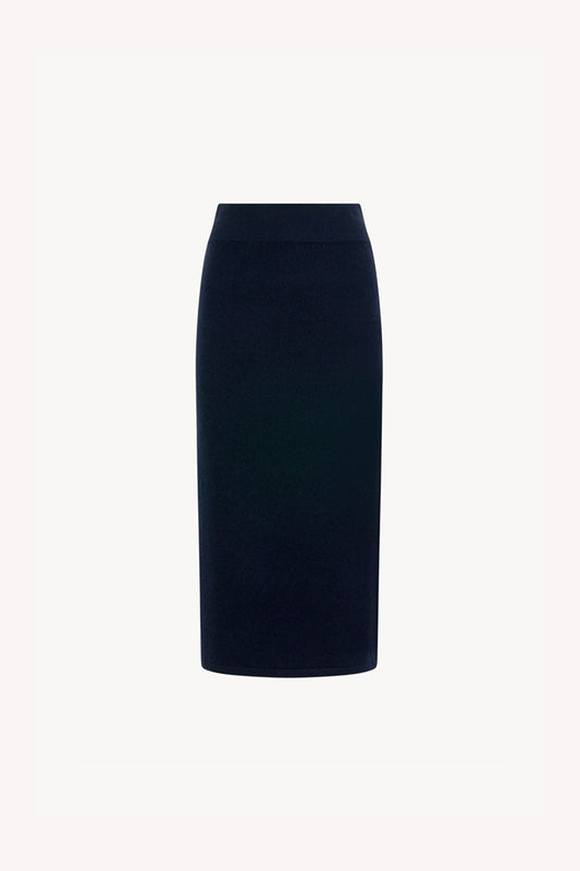 Gonna a Tubo con Spacco in Puro Cashmere Notte