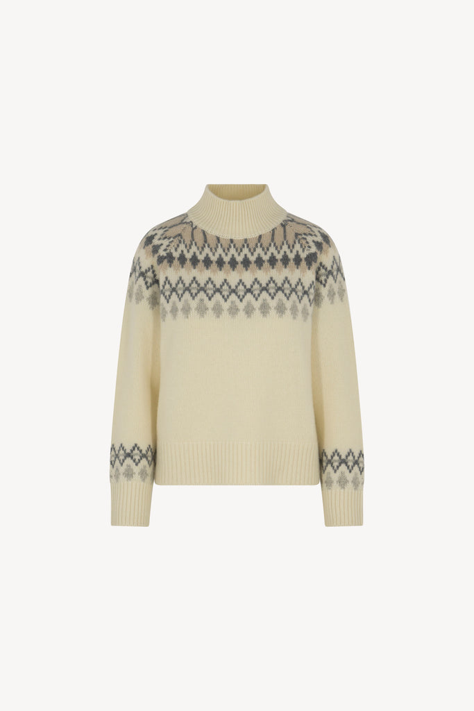 Pure Cashmere Jacquard Nordic Patternet Turtleneck 