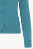 Cardigan Girocollo con gros-grain in Puro Cashmere Turchese