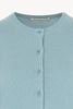 Cardigan Girocollo con gros-grain in Puro Cashmere Acquamarina