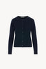 Cardigan Girocollo con gros-grain in Puro Cashmere Notte
