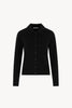 Black Pure Cashmere Shirt-collar Cardigan with Grosgrain Trim