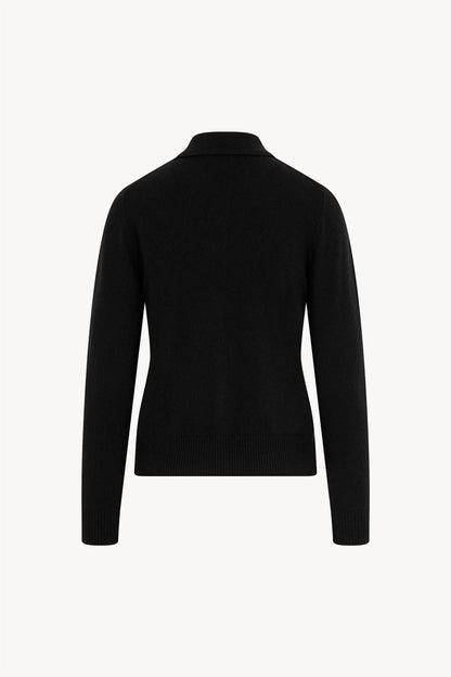 Black Pure Cashmere Shirt-collar Cardigan with Grosgrain Trim