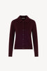 Maple Red Pure Cashmere Shirt-collar Cardigan with Grosgrain Trim