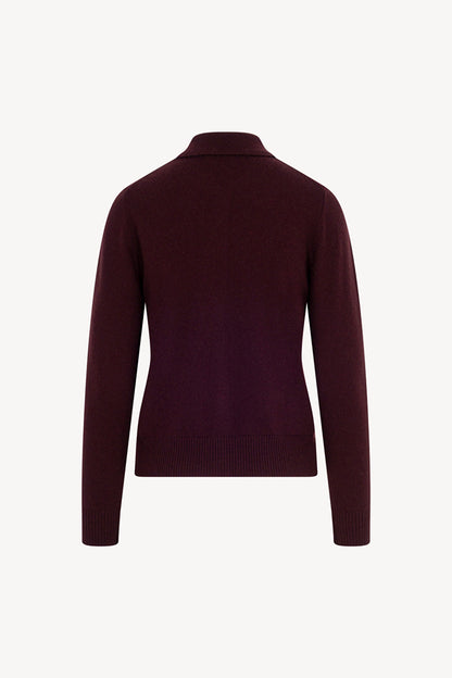 Maple Red Pure Cashmere Shirt-collar Cardigan with Grosgrain Trim