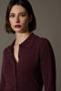 Maple Red Pure Cashmere Shirt-collar Cardigan with Grosgrain Trim