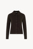 Mocha Pure Cashmere Shirt-collar Cardigan with Grosgrain Trim