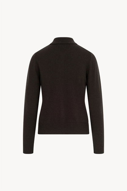 Mocha Pure Cashmere Shirt-collar Cardigan with Grosgrain Trim