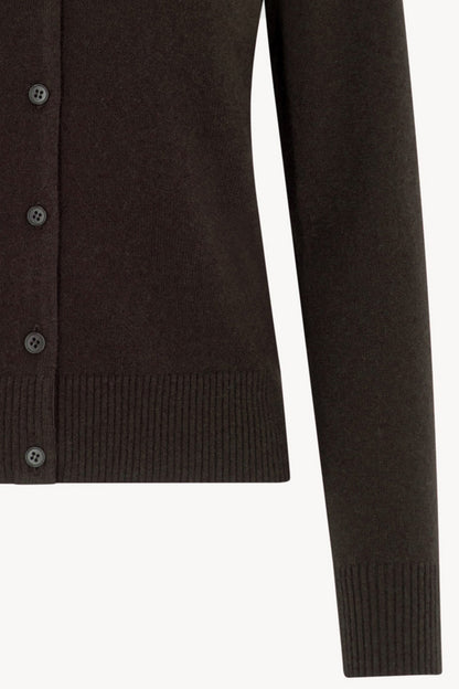 Mocha Pure Cashmere Shirt-collar Cardigan with Grosgrain Trim