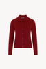 Ruby Red Pure Cashmere Shirt-collar Cardigan with Grosgrain Trim