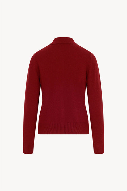 Ruby Red Pure Cashmere Shirt-collar Cardigan with Grosgrain Trim