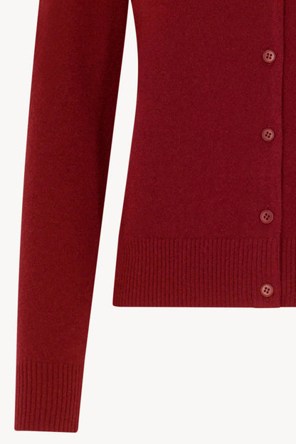 Ruby Red Pure Cashmere Shirt-collar Cardigan with Grosgrain Trim