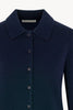 Midnight Blue Pure Cashmere Shirt-collar Cardigan with Grosgrain Trim