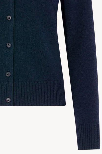 Midnight Blue Pure Cashmere Shirt-collar Cardigan with Grosgrain Trim