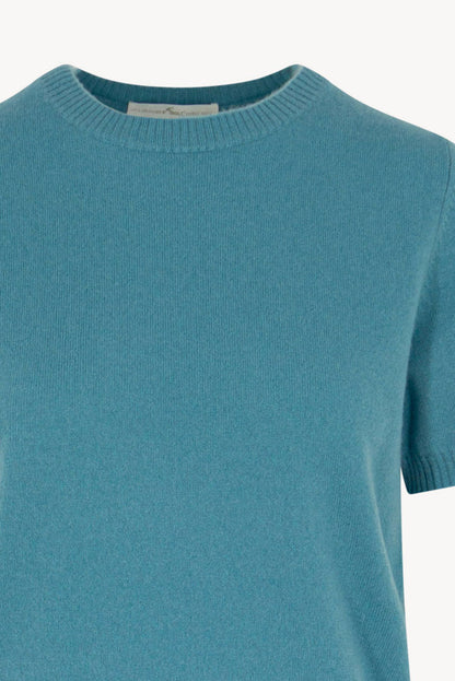 Girocollo Mezza Manica in Puro Cashmere Turchese