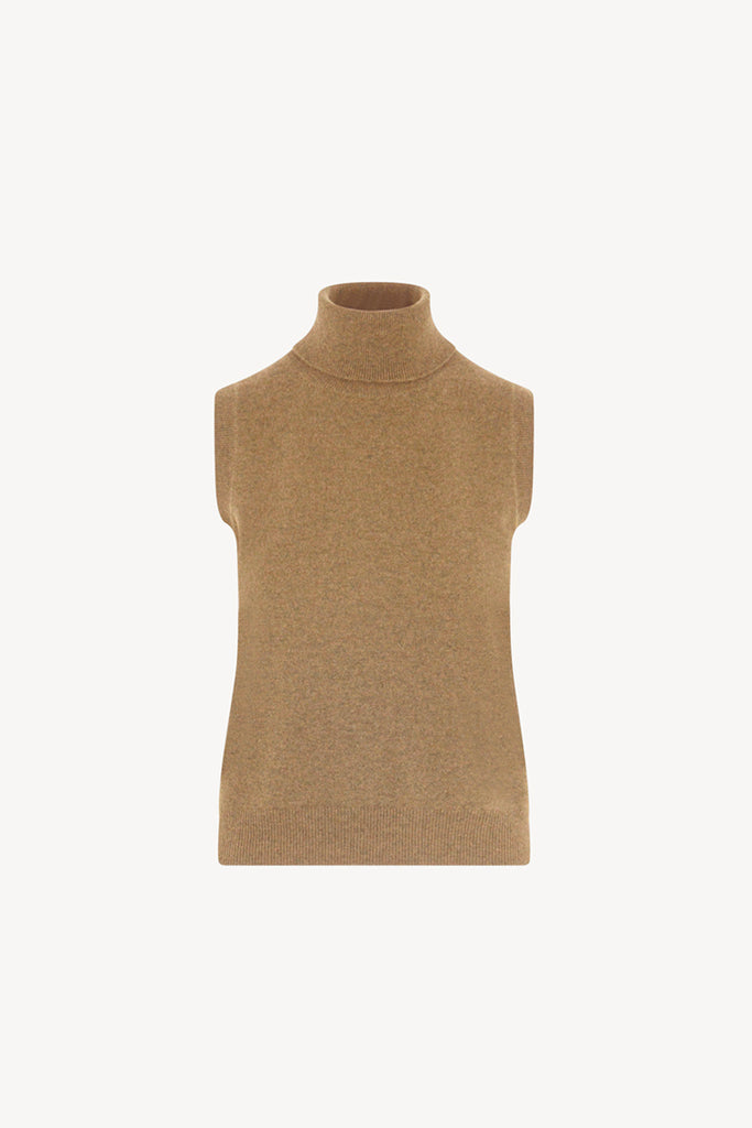 Dolcevita Senza Maniche in Puro Cashmere Cammello