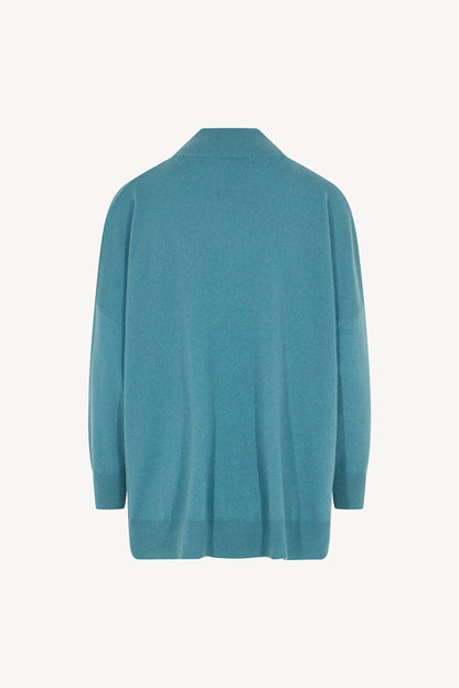 Maglia Over Collo a Scialle in Puro Cashmere Turchese