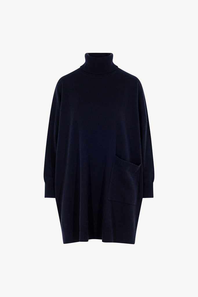 Dolcevita Maxi con Tasca in Puro Cashmere Notte