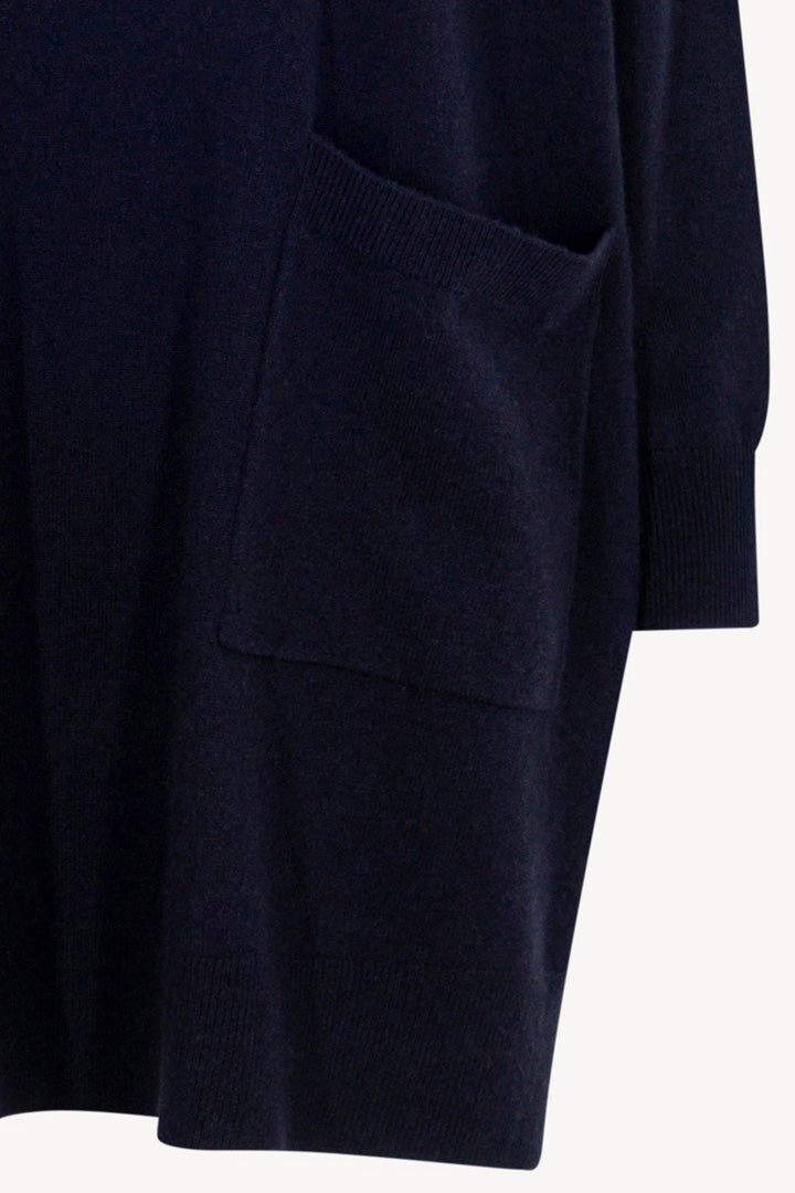 Dolcevita Maxi con Tasca in Puro Cashmere Notte