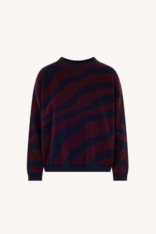 Maglia con Intarsio Bicolore in Puro Cashmere Notte