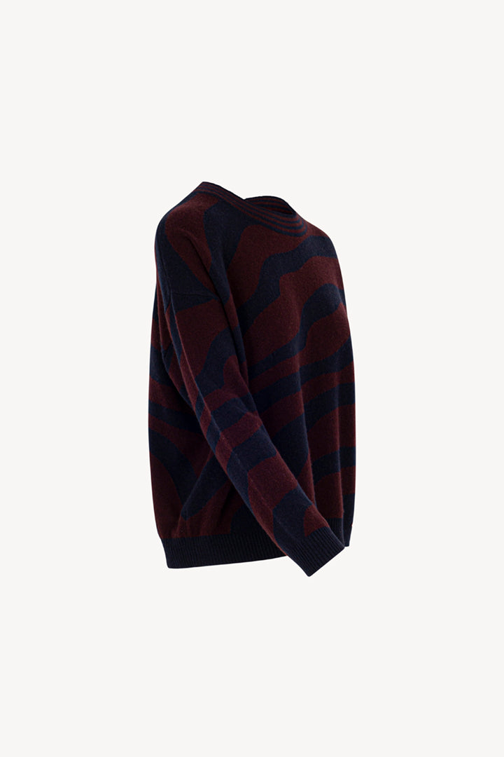 Maglia con Intarsio Bicolore in Puro Cashmere Notte
