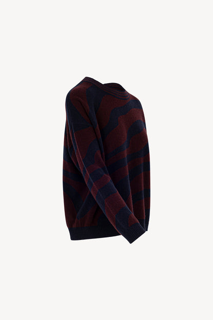 Maglia con Intarsio Bicolore in Puro Cashmere Notte