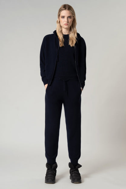 Felpa Donna con Cappuccio in Puro Cashmere Navy