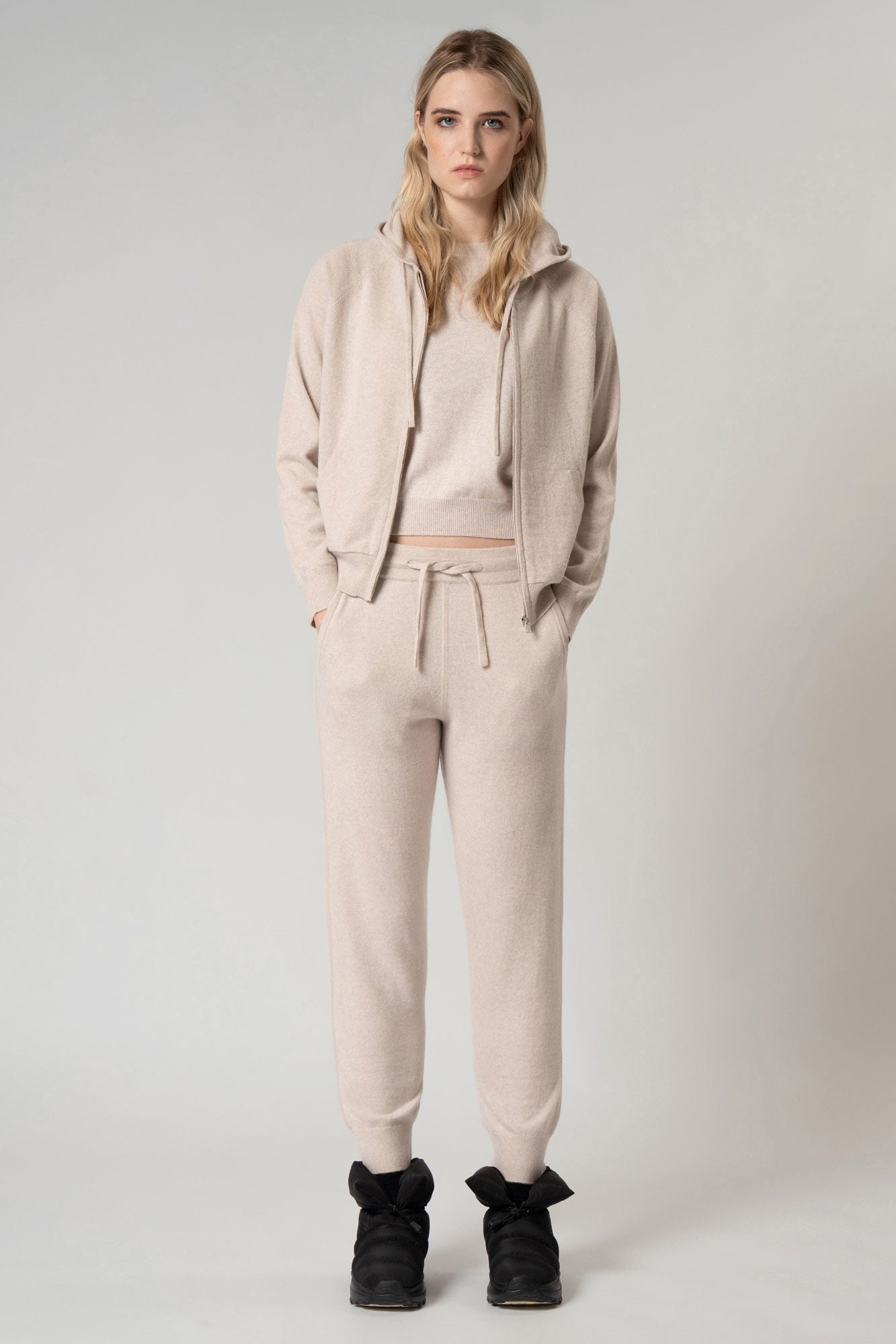 Felpa Donna con Cappuccio in Puro Cashmere Avena