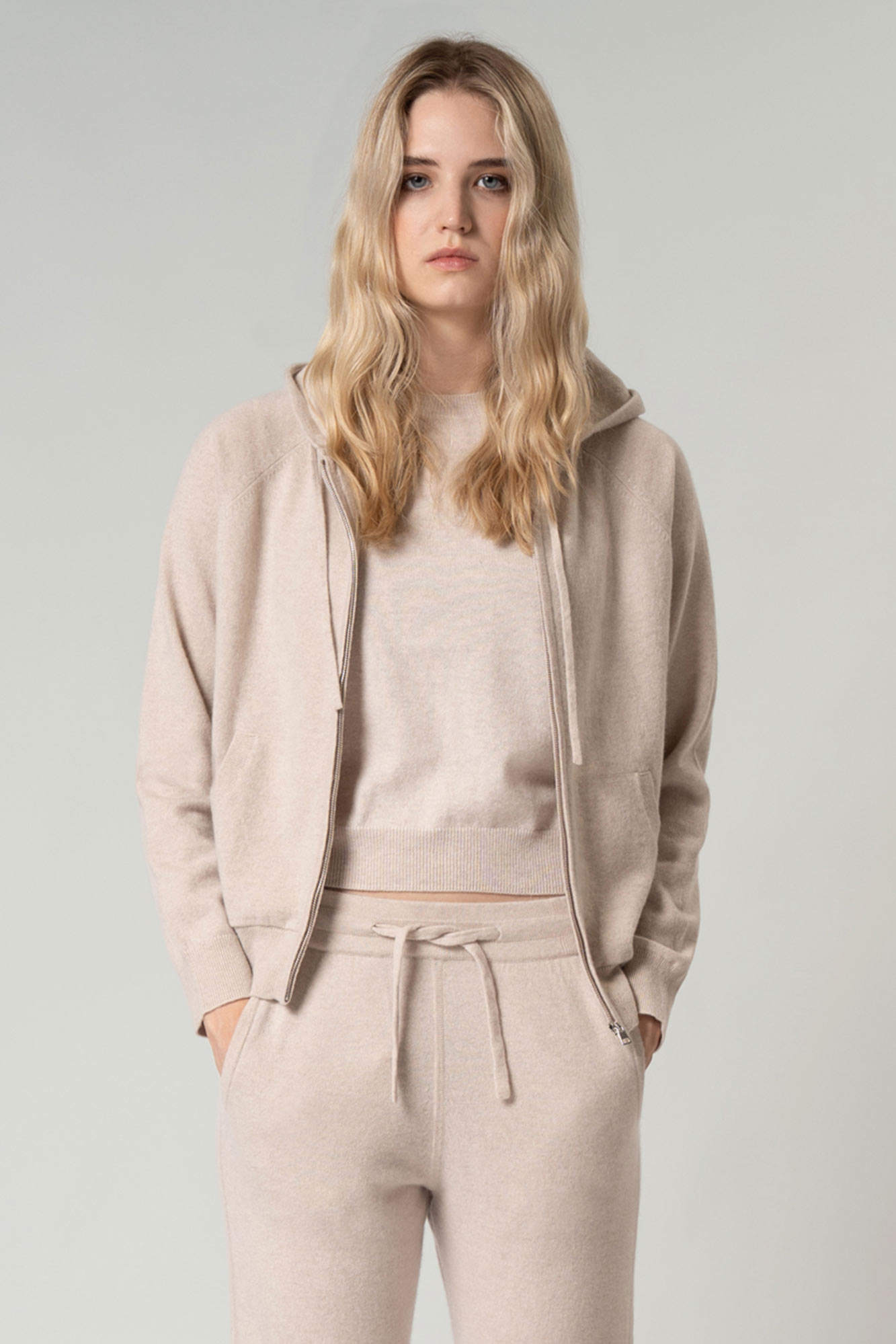 Felpa Donna con Cappuccio in Puro Cashmere Avena