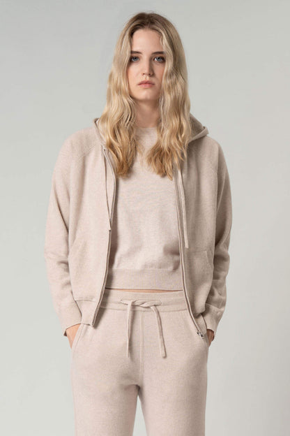 Felpa Donna con Cappuccio in Puro Cashmere Avena