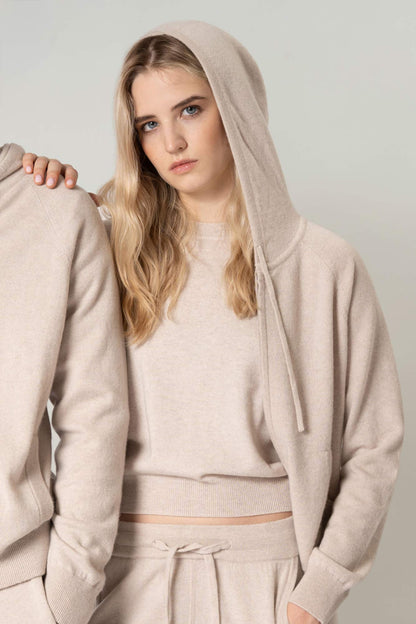 Felpa Donna con Cappuccio in Puro Cashmere Avena