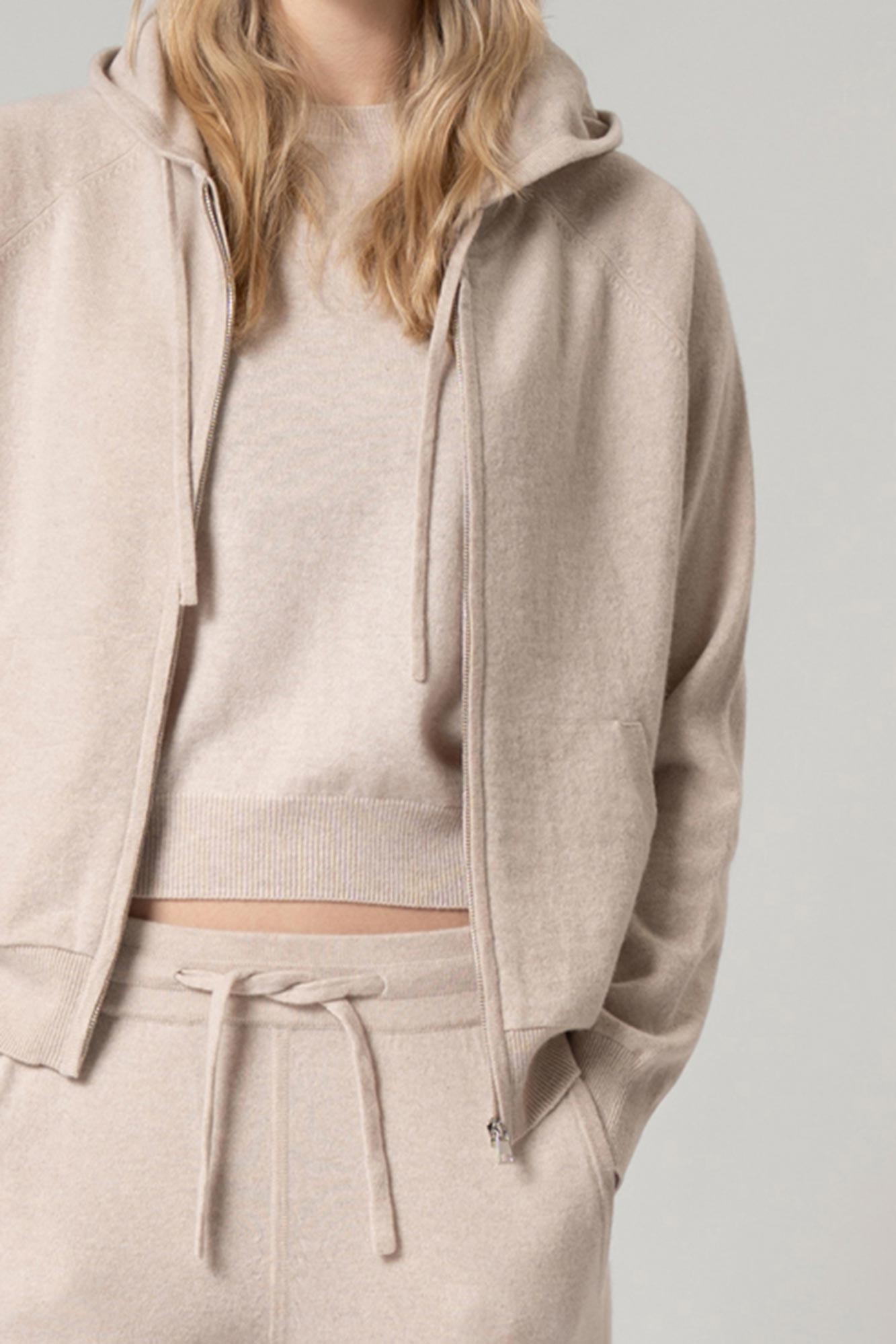 Felpa Donna con Cappuccio in Puro Cashmere Avena