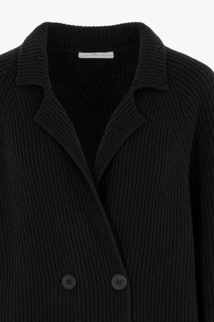 Black Pure Cashmere Double-Breasted Cardigan in English Rib Knit