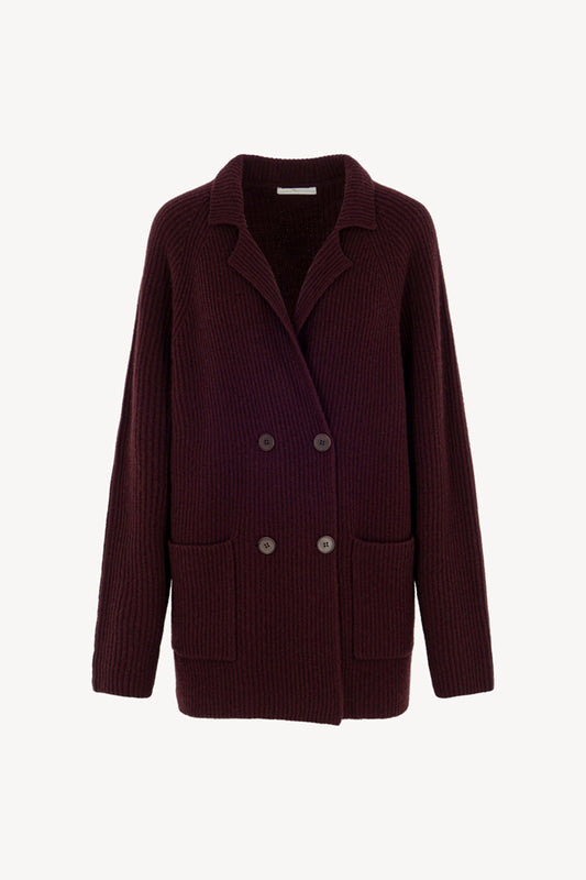 Maple Red Pure Cashmere Double-Breasted Cardigan in English Rib Knit