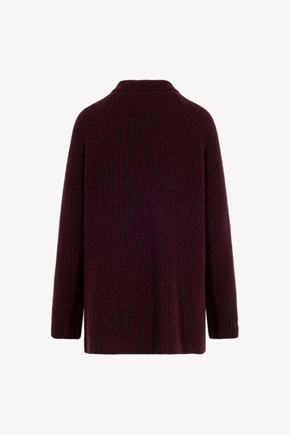 Maple Red Pure Cashmere Double-Breasted Cardigan in English Rib Knit