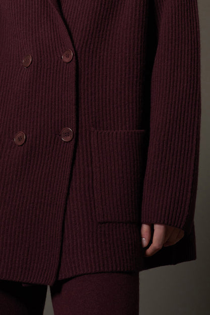 Maple Red Pure Cashmere Double-Breasted Cardigan in English Rib Knit