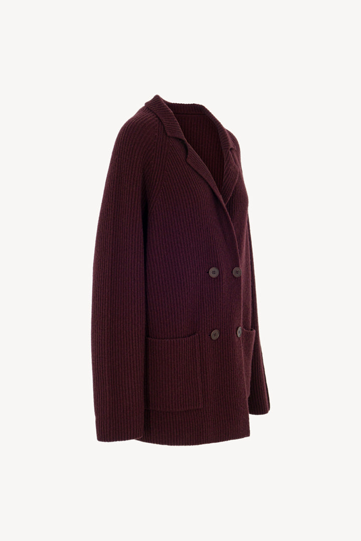 Maple Red Pure Cashmere Double-Breasted Cardigan in English Rib Knit