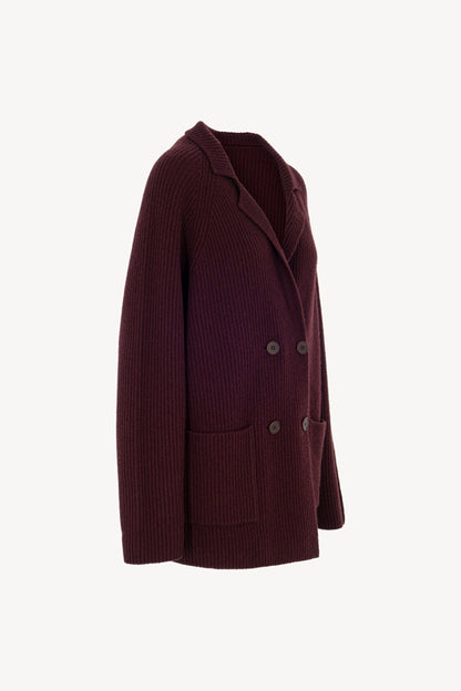 Maple Red Pure Cashmere Double-Breasted Cardigan in English Rib Knit