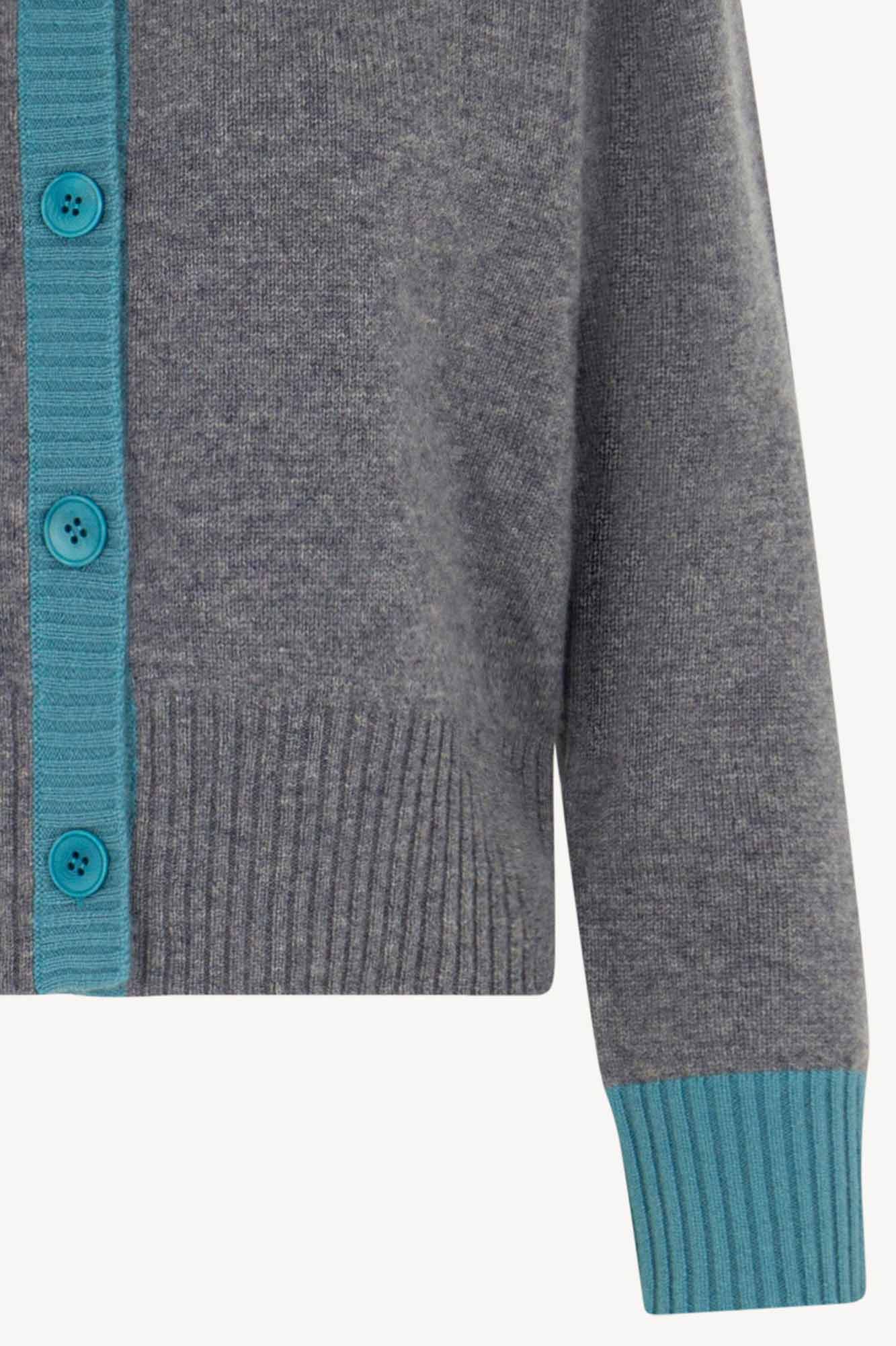 Cardigan con Bordi a Contrasto in Puro Cashmere Derby