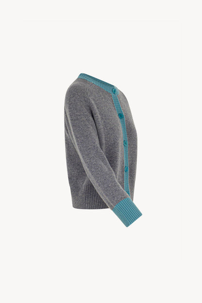 Cardigan con Bordi a Contrasto in Puro Cashmere Derby