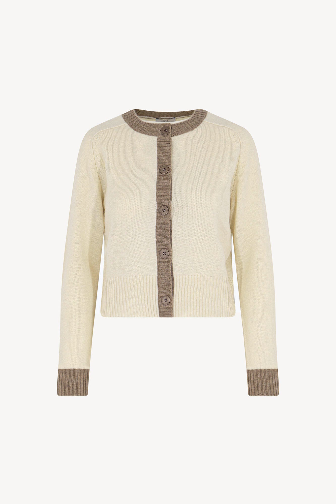 Cardigan con Bordi a Contrasto in Puro Cashmere Latte