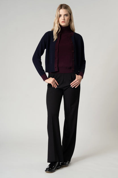 Cardigan con Bordi a Contrasto in Puro Cashmere Notte