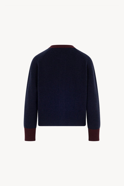 Cardigan con Bordi a Contrasto in Puro Cashmere Notte