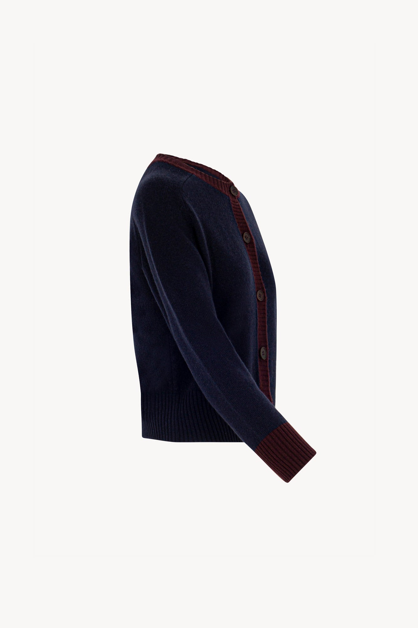 Cardigan con Bordi a Contrasto in Puro Cashmere Notte
