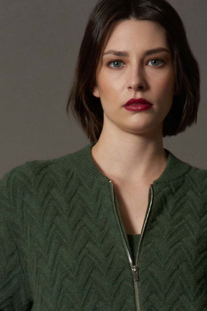 Bomber in Punto Chevron in Puro Cashmere Loden